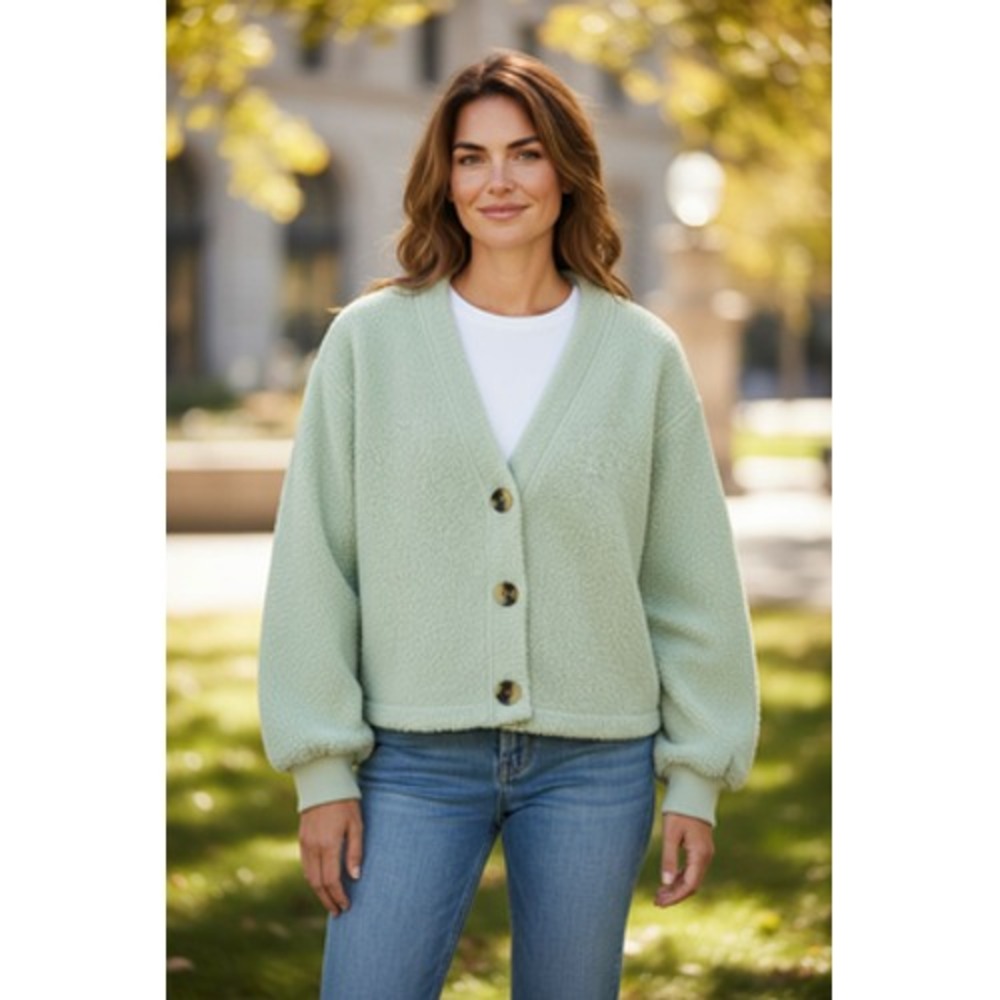 Madewell Cardigan Womens XXS Green Sherpa Fleece Button V-Neck MB114